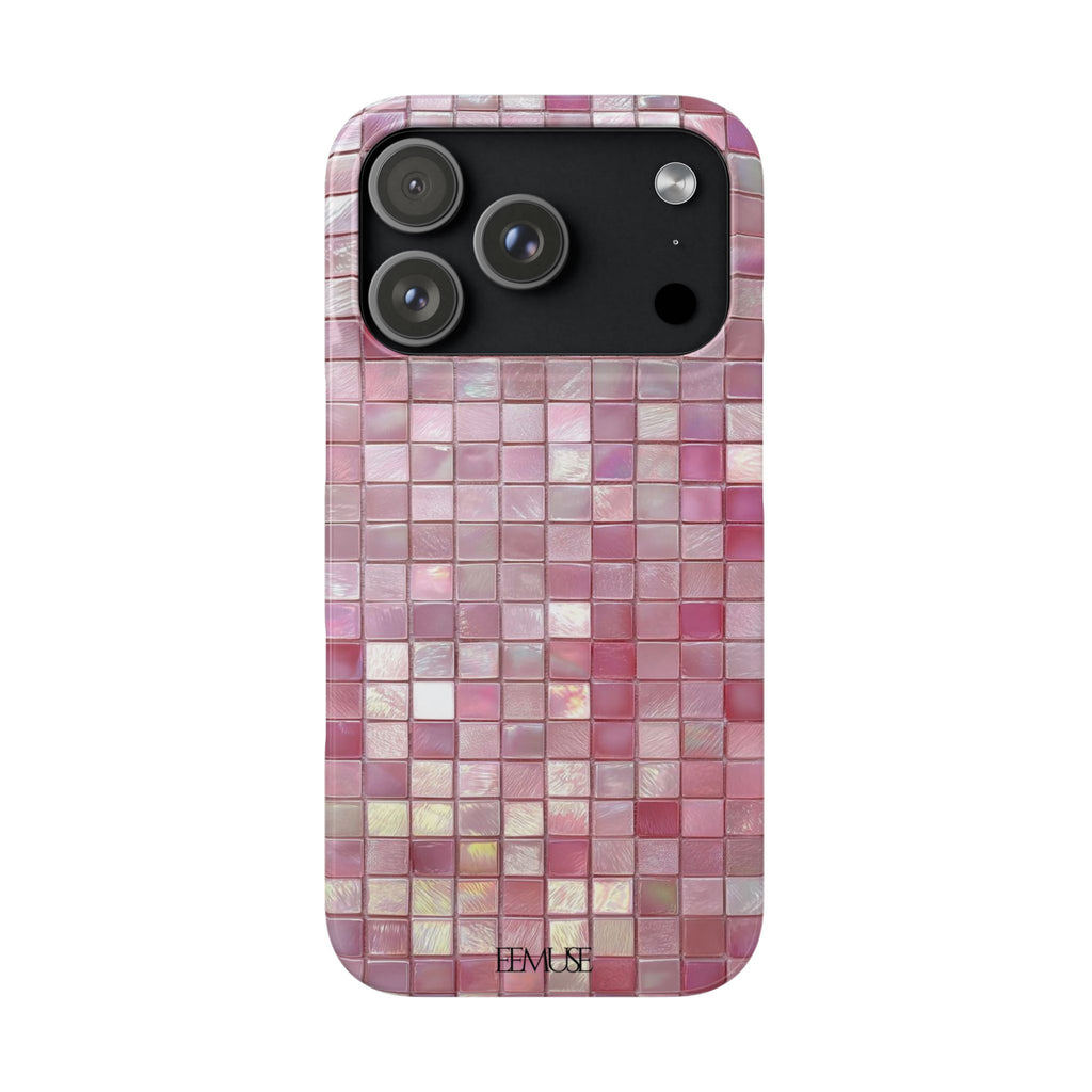 Pink Mosaic Phone Case — Shimmering Tile iPhone Protective Cover