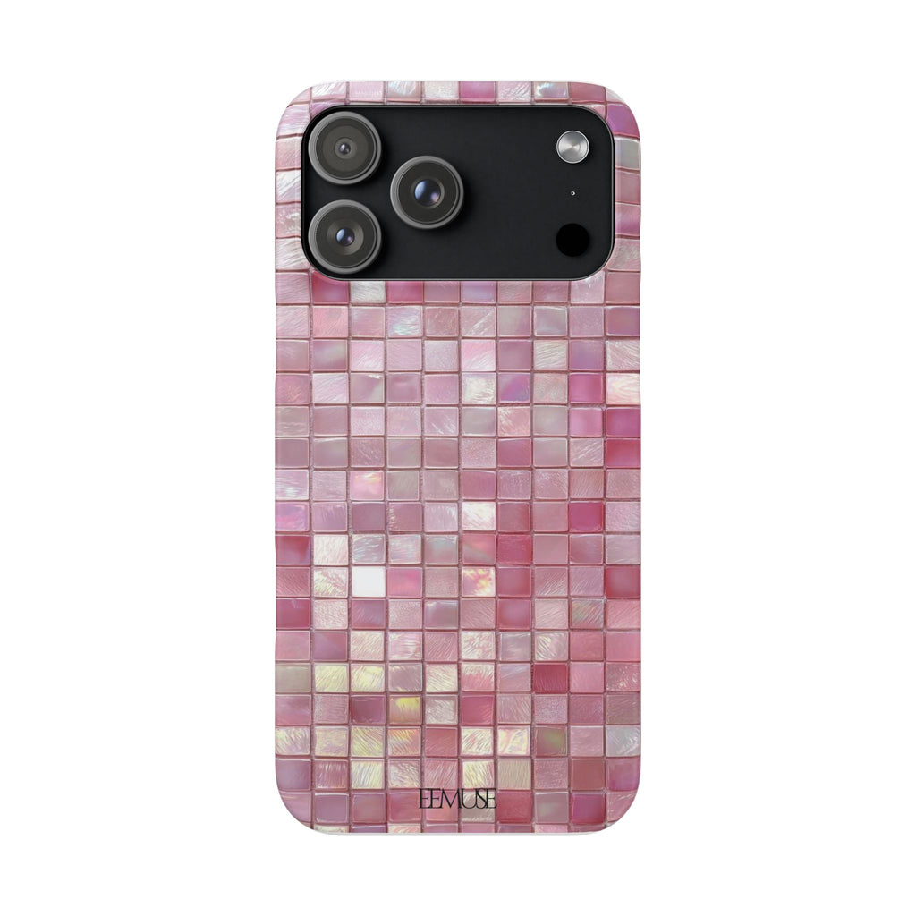 Pink Mosaic Phone Case — Shimmering Tile iPhone Protective Cover