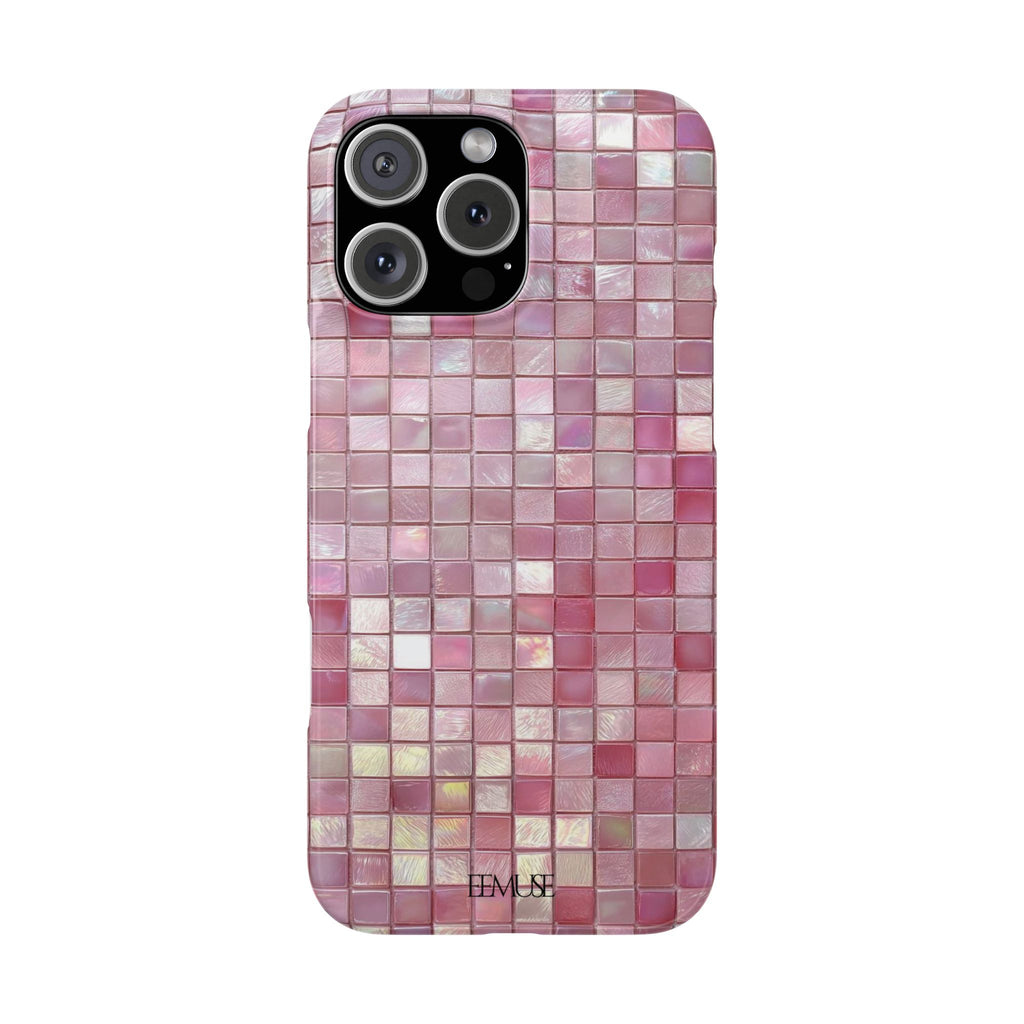 Pink Mosaic Phone Case — Shimmering Tile iPhone Protective Cover